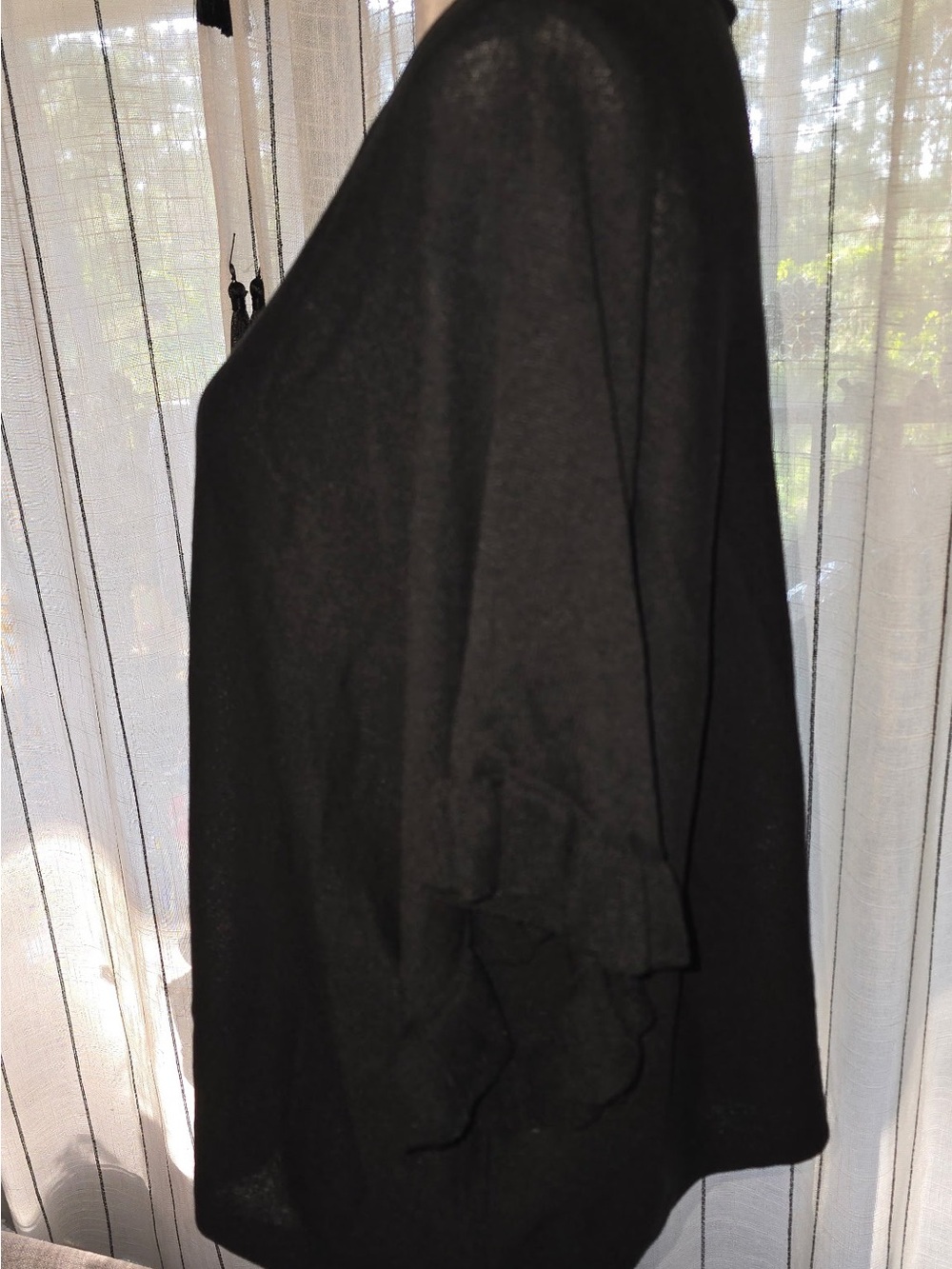 Max Studio Black Sheer Scoop-Neck Tunic with Rolled Short Sleeves - Picture 2 of 4